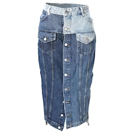 Red Valentino Midi-Rock aus hellblauem Denim mit Fransen-Patchwork