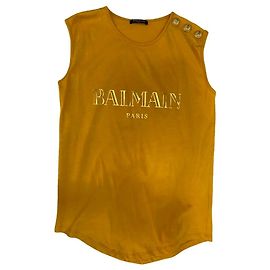 Top de tirantes Balmain Paris de algodón - Amarillo Mostaza