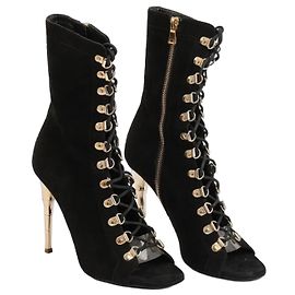 Balmain Botines de ante negro con punta abierta