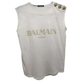 Top de tirantes Balmain Paris blanco de algodón con logo