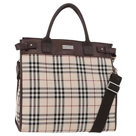 Borsa Tote BURBERRY Nova Check in tela e pelle 2way Beige Argento Auth bs34550