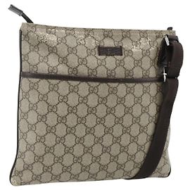 GUCCI GG Supreme Shoulder Bag PVC Beige Silver 141626 Auth bs34913