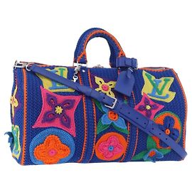 LOUIS VUITTON Monogram Flower Keepall Bandouliere 50 Blue M21895 Auth 167265SM