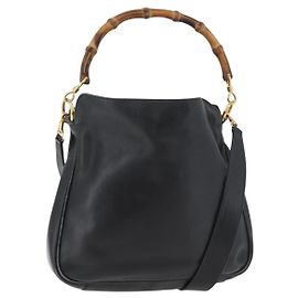 Borsa a mano GUCCI Bamboo in pelle 2way Nero Oro Auth YKZ1153