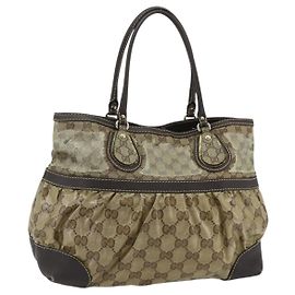 Borsa Tote GUCCI GG Crystal in tela rivestita Beige Oro 223963 Auth 175582