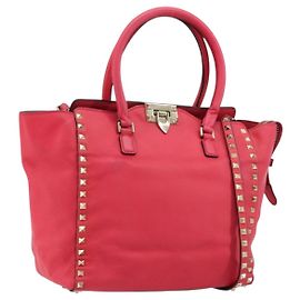 VALENTINO Tote Bag Leder 2way Rot Gold Auth BA12401