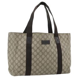 Borsa Tote GUCCI GG Supreme in PVC Beige Argento 141624 Auth 178059