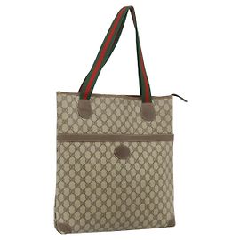 Borsa Tote GUCCI GG Supreme Web Sherry Line PVC Beige Red Green Auth 178111