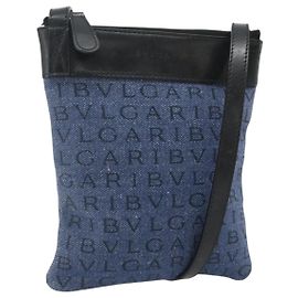 Bulgari Bolso de Hombro BVLGARI Logo Mania Denim Blue Silver Auth bs35006