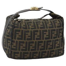 FENDI Zucca Canvas Handtasche Schwarz Braun Auth bs34606