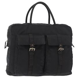 Borsa Tote PRADA in nylon nero con dettagli argento Auth 176645