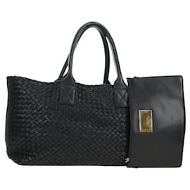 BOTTEGA VENETA INTRECCIATO Cabas MM Tote Bag Pelle Nero 115664 Auth 176974SAV