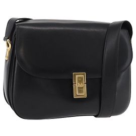Céline Bolso de Hombro CELINE de Cuero Negro con Detalles Dorados Auth 178275
