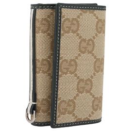 GUCCI GG Canvas Key Case Beige Green 131928 Auth am11528V