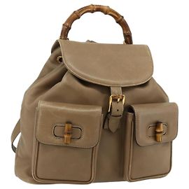 Zaino GUCCI Bamboo in pelle beige oro 003 1998 0016 Auth 177214