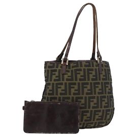 Borsa a Mano FENDI Zucca Canvas Nero Marrone Auth bs34584