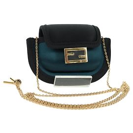 FENDI Picobucket Custodia per AirPods Borsa da Collo in Satin Nero Oro Auth 178091M