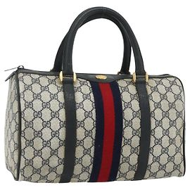 Borsa GUCCI GG Supreme Sherry Line PVC Blu Navy Oro 39 02 007 Auth 177794