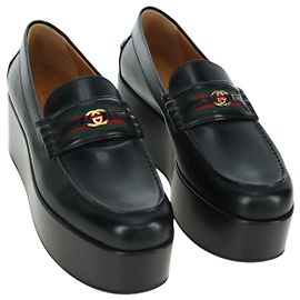 Mocassini GUCCI Sherry a Punta Tonda Platform in Pelle 37 1/2 658920 Auth am11523V
