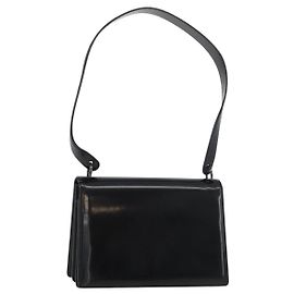 Borsa a Spalla Salvatore Ferragamo Gancini in Pelle Vernice Nera Argento Auth 178485