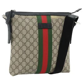 Borsa a tracolla GUCCI GG Supreme Web Sherry Line PVC Beige Red 387111 Auth 178163