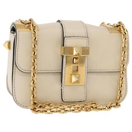 Borsa a Spalla con Catena VALENTINO in Pelle Avorio Oro Auth bs35039A