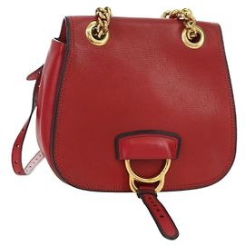 Borsa a Spalla Miu Miu Chain Dahlia in Pelle Rossa e Oro Auth 177448A