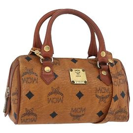 Borsa Mini Boston MCM Logogram Vicetos in PVC 2way Marrone Oro Auth 178481