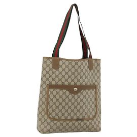 Borsa Tote GUCCI GG Supreme Web Sherry Line PVC Beige Oro 39 02 003 Auth ka4157