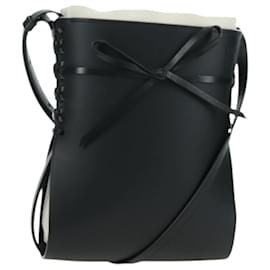 LOEWE Anagram Ikebana Shoulder Bag Leather Black Gold Auth BA3690