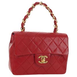 Borsa CHANEL Mini Matelasse 17 in pelle di agnello rossa e oro CC Auth 156630