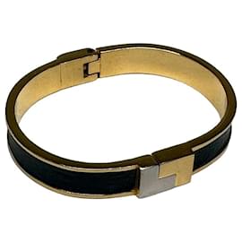 Bracciale rigido con cerniera Vintage Loewe Anagram, color oro e pelle nera