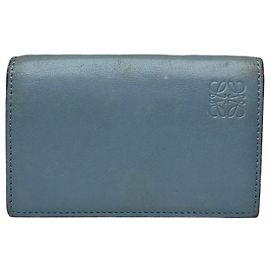 Tarjetero plegable Vintage Loewe Anagram en cuero azul pálido