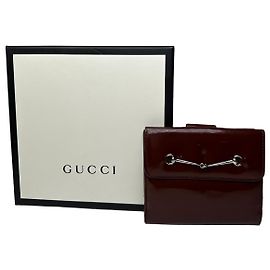 Portafoglio compatto vintage Gucci Horsebit in pelle vernice bordeaux