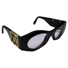 Occhiali da sole vintage Gianni Versace in acetato nero con Medusa dorata