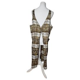 Ärmelloses Vintage Issey Miyake Pleats Please Kleid Olivenfarben Abstraktes Muster