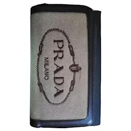 Prada Milano Portafoglio Clutch Zip Around Tela Beige