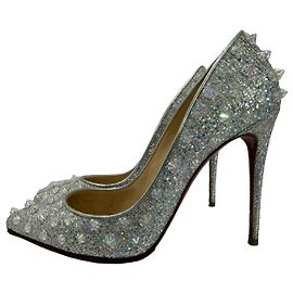 Décolleté Christian Louboutin Follies Spikes Diams 100 Argento