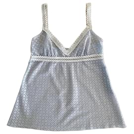 Chanel Sky Blue and Cream Lace Strap Top