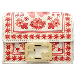 Fendi Red Leather Coral Bandana Baguette Micro Trifold Wallet Geldbörse