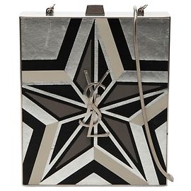 Pochette Tuxedo Box Star en métal argenté et cuir avec chaîne Saint Laurent