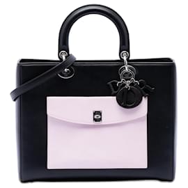 Tote Lady Dior grande de piel de becerro negra