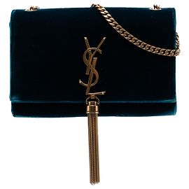 Saint Laurent Blue Small Velvet Monogram Kate Tassel Crossbody Umhängetasche