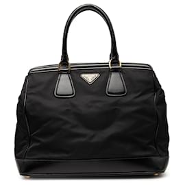 Tote Prada Black Saffiano Vernice Trimmed Tessuto Parabole