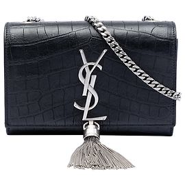 Saint Laurent Black Small Embossed Kate Tassel Crossbody Bag