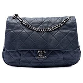 Chanel Blue Quilted Calfskin Coco Pleats Flap