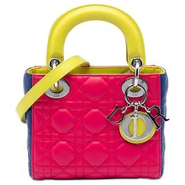 Dior Mini Lady Dior Cannage in agnello tricolore rosa