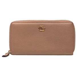 Gucci Beige GG Marmont Calfskin Zip Around Wallet