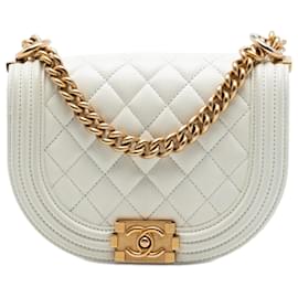 Sac bandoulière Boy Chanel blanc mini en caviar matelassé