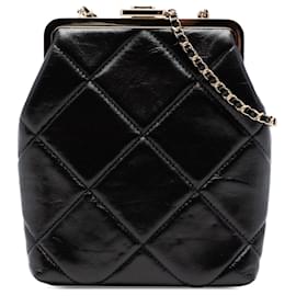 Chanel Black Small CC Quilted Lambskin Kisslock Frame Clutch